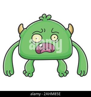 Spaventata green goblin cartoon monster isolato su bianco Illustrazione Vettoriale