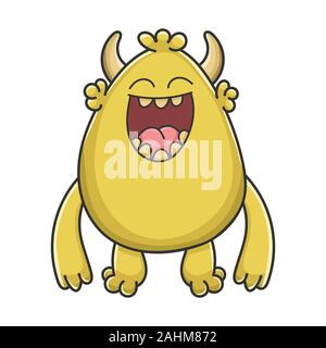 Ridere giallo goblin cartoon monster isolato su bianco Illustrazione Vettoriale