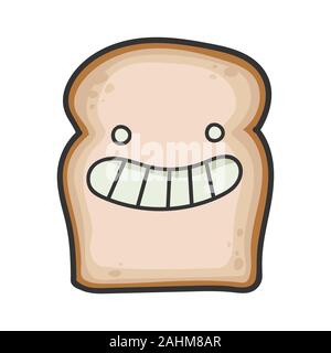 Sorridenti fetta di pane cartoon illustrazione isolato su bianco Illustrazione Vettoriale