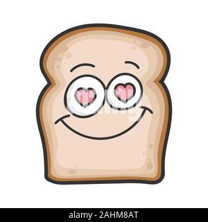 In amore sorridente fetta di pane cartoon illustrazione isolato su bianco Illustrazione Vettoriale