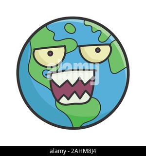 Mad Planet Earth cartoon illustrazione isolato su bianco Illustrazione Vettoriale