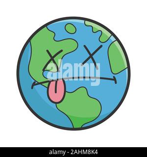 Morto il pianeta terra cartoon illustrazione isolato su bianco Illustrazione Vettoriale