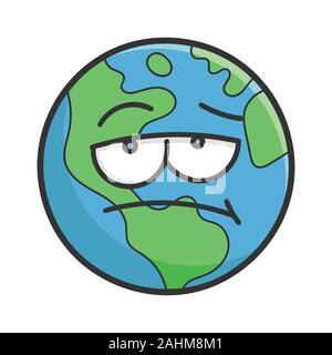 Annoiarsi pianeta terra cartoon illustrazione isolato su bianco Illustrazione Vettoriale