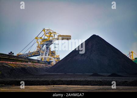 Caricatori di carbone pila pile del carbone pronto per l'esportazione a Newcastle Australia Foto Stock