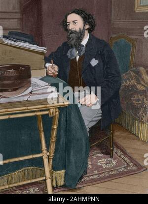 Alphonse Daudet (Nimes, 1840-Parigi, 1897). Il romanziere francese. Incisione, 1898. Colorazione successiva. Foto Stock