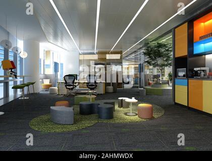 3D render del moderno ufficio di lavoro Foto Stock
