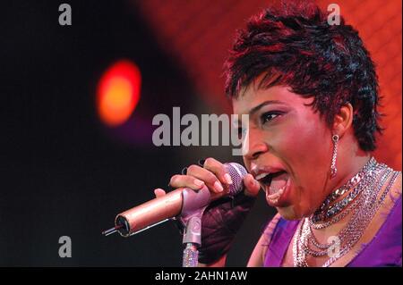 Milano Italia 06/14/2007, Piazza del Duomo : Macy Gray in concerto durante l'evento musicale "Festivalbar 2007'. Foto Stock