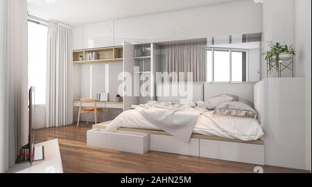 3d rende bella luce del giorno in buona camera da letto di design Foto Stock