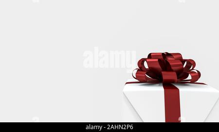 confezione regalo quadrata bianca per rendering 3d con nastro rosso Foto Stock
