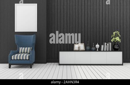 Il rendering 3D Blu poltrona classica con costruito nel ripiano bianco Foto Stock