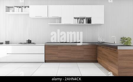 3D rendering moderno bar in legno in cucina Foto Stock