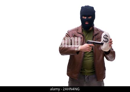 Il rapinatore indossando passamontagna isolati su sfondo bianco Foto Stock