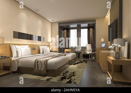 3D rendering di lusso camere da letto moderne suite in hotel e resort Foto Stock