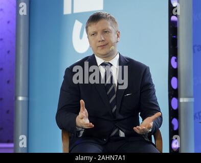 Kiev, Ucraina. 31 Dic, 2019. ANDRIY KOBOLYEV, CEO di Naftogaz di Ucraina, parla nel corso di una conferenza stampa a Kiev, Ucraina, il 31 dicembre 2019. Naftogaz, GTSOU e Gazprom ha firmato una serie di accordi per garantire il gas russo il transito per i prossimi cinque anni. Credito: Serg Glovny/ZUMA filo/Alamy Live News Foto Stock