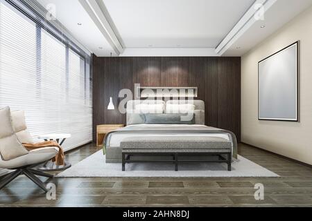 3D rendering legno splendido loft camera da letto minimo Foto Stock