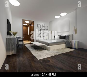 3D rendering legno splendido loft camera da letto minimo Foto Stock