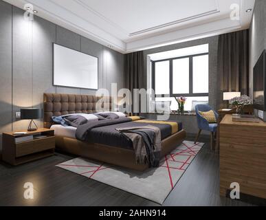 3D rendering lusso moderno con camere da letto in stile loft Foto Stock