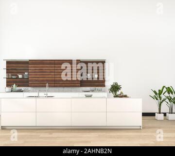 3D rendering minimo e cucina retrò in design loft Foto Stock