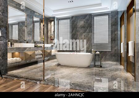 3D rendering classico e moderno bagno con lussuosi arredi di piastrelle Foto Stock