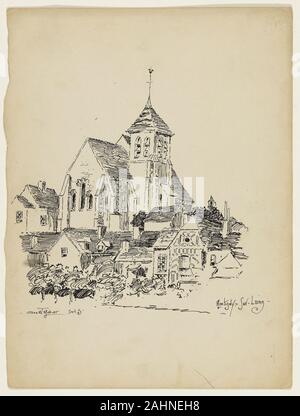 George Washington Maher. La Chiesa al Montigny-Sur-Loing, Francia, viaggi Sketch. 1891. Stati Uniti. Inchiostro su carta pesante Foto Stock