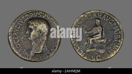 Antico romano. Sestertius (moneta) raffigurante Druso. 43 annuncio. Impero Romano. Bronzo Foto Stock