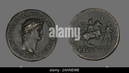 Antico romano. Sestertius (moneta) raffigurante l'imperatore Nerone. 54-69 annuncio. Impero Romano. Bronzo Foto Stock