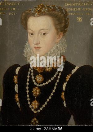 Imitatore di François Clouet. Ritratto di Elisabetta d'Austria, moglie del re Carlo IX di Francia. 1571-1572. La Francia. Olio su pannello Foto Stock