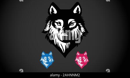 Lupo faccia arte illustrazione vettore design logo animale Illustrazione Vettoriale