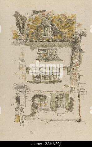 James McNeill Whistler. Casa Gialla, Lannion. 1893. Stati Uniti. Litografia di trasferimento, con raschiatura, da sei pietre in nero (Keystone), Grigio verdastro, marrone, verde, giallo e grigio su avorio carta vergata Whistler sperimentato con litografia a colori tra il 1890 e il 1893, la creazione di una piccola selezione di lavoro dimostra il suo tentativo di tradurre i risultati nel disegno a pastello per un supporto stampato. Per il trasferimento dei colori litografie ha usato toni del nero e grigio scuro inchiostro in modo da fornire una struttura per le composizioni, aggiungendo accuratamente collocato un tocco di colore per ravvivare le immagini. In queste due impr Foto Stock