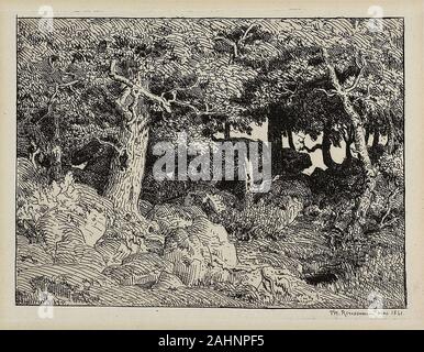 Théodore Rousseau. Oak dalle rocce. 1861. La Francia. Incisione su avorio di cui la carta Foto Stock