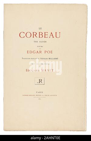 Édouard Manet. Titolo della pagina e il testo da Raven (Le Corbeau). 1875. La Francia. Nessun impegno specifico libro, tre fogli piegati, con stampa tipografica in rosso e nero sulla crema di latte di cui la carta Foto Stock