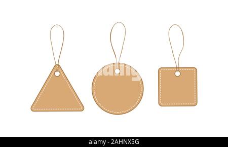 Set di etichette con corda isolato su sfondo bianco. Craft prezzo della carta raccolta di tag. Illustrazione Vettoriale. Illustrazione Vettoriale