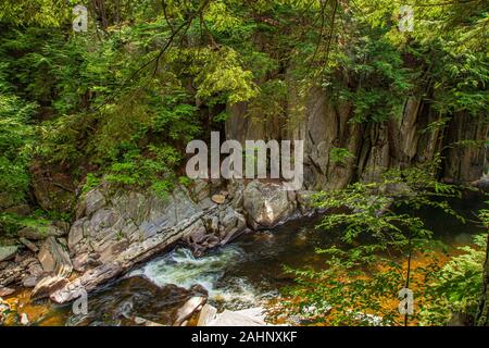 Il Westfield fiume scorre attraverso il Chesterfield Gorge nel West Chesterfield, Massachusetts Foto Stock