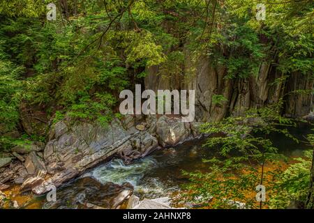 Il Westfield fiume scorre attraverso il Chesterfield Gorge nel West Chesterfield, Massachusetts Foto Stock