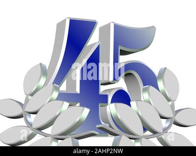 45 anni, anniversario, foglie di alloro, 3d illustrazione Foto Stock