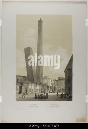 Nicolas Chapuy. Bologna Asinelli e Garisenda towers, piastra 40 da Italie Monumentale et pittoresco. 1843-1853. La Francia. Litografia dal due pietre su bianco carta intessuta Foto Stock