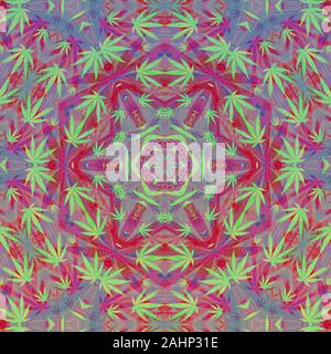 Un abstract psichedelico Cannabis leaf pattern immagine di sfondo. Foto Stock