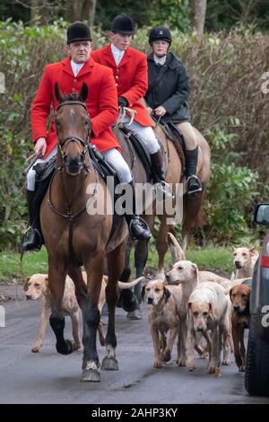 Quantock Staghounds tradizionale di suoneria soddisfare sul Boxing Day in Crowcombe, Somerset, Regno Unito Foto Stock