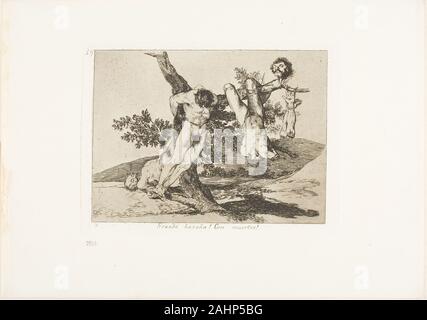 Francisco José de Goya y Lucientes. L'impresa eroica! Con Dead Men!, piastra 39 dai disastri della guerra. 1812-1815. Spagna. Attacco, Lavis e puntasecca su avorio carta intessuta con bordi dorati questo angosciante immagine mocks qualsiasi nozione della possibilità di eroico o ammirevole le conseguenze della guerra. Ancora molto più tardi, Vargi Aivazian della finestra di TASS studio trasformato in orrore umorismo utilizzando questo molto di immagine come fonte di ispirazione per la sua sardonica TASS 634, Vacanze Addobbi per l'albero. Foto Stock