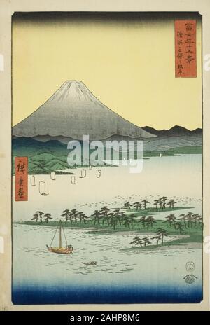 Utagawa Hiroshige. Spiaggia di pino a Miho nella provincia di Suruga (Suruga Miho no matsubara), dalla serie trentasei vedute del Monte Fuji (Fuji sanjurokkei). 1858. Il Giappone. Colore stampa woodblock; oban Foto Stock