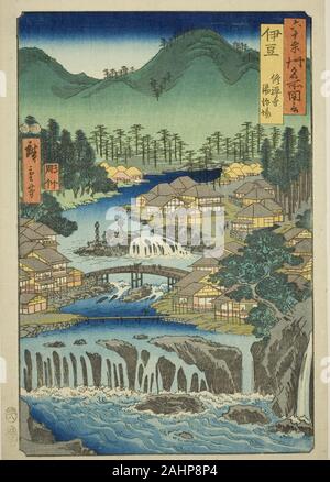 Utagawa Hiroshige. Izu Provincia Hot Springs del tempio Shuzen (Izu, Shuzenji tojiba), dalla serie luoghi famosi in sessanta-odd province (Rokujuyoshu meisho zue). 1853. Il Giappone. Colore stampa woodblock; oban Foto Stock