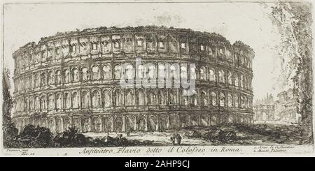 Giovanni Battista Piranesi. Anfiteatro flaviano, chiamato Colosseo. 1. Arco di Costantino. 2. Il Colle Palatino, la piastra 12 da alcune vedute di archi trionfali ed altri monumenti. 1748. L'Italia. Incisione su avorio di cui la carta Foto Stock