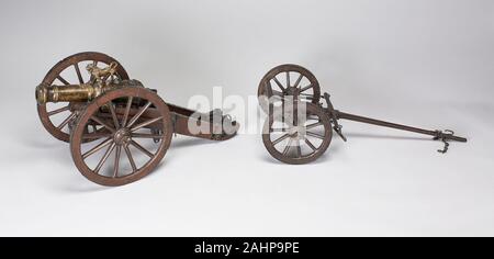 Modello di cannone di artiglieria con il campo Carrello. 1650-1700. La Francia. Bronzo, legno e ferro Foto Stock