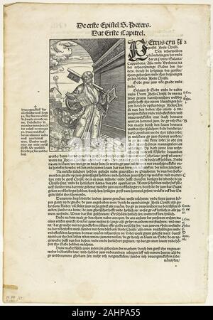 Erhard Altdorfer. San Pietro da De Biblie vth der vthlegginge Doctoris Martini Luthers, piastra 27 da xilografie da libri del XVI secolo. 1534. Germania. La xilografia e la stampa tipografica in nero su crema di latte di cui la carta Foto Stock