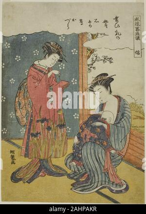 Isoda Koryusai. Fedeltà (Shin), dalla serie di un quartiere alla moda di parodia di cinque virtù (Furyu yatsushi gojo). 1771-1786. Il Giappone. Colore stampa woodblock; chuban Foto Stock