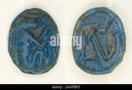 Antica egiziana. Scaraboid Thoth come un babbuino con la falce lunare. 1295 BC-1069 BC. L'Egitto. Faience Foto Stock