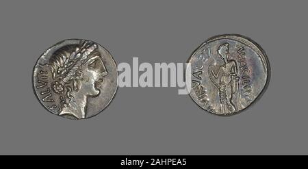 Antico romano. Denario (moneta) raffigurante la dea Salus. 49 BC. Impero Romano. Argento Foto Stock