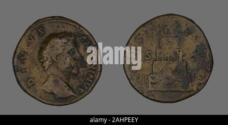 Antico romano. Sestertius (moneta) raffigurante l'imperatore Antonino Pio. 161 annuncio. Impero Romano. Bronzo Foto Stock