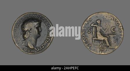 Antico romano. Dupondius (moneta) raffigurante l'imperatore Nerone. 63 annuncio. Impero Romano. Bronzo Foto Stock