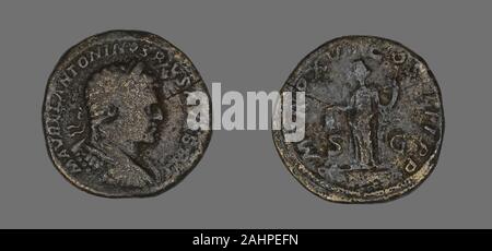 Antico romano. Sestertius (moneta) raffigurante l'imperatore Caracalla. 213 annuncio. Impero Romano. Bronzo Foto Stock